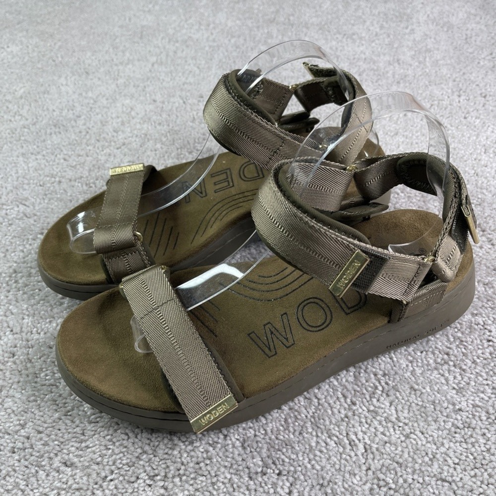 Woden Line Sandals Womens 40 EU 9 US Olive Green Strappy Comfort Scandinavian